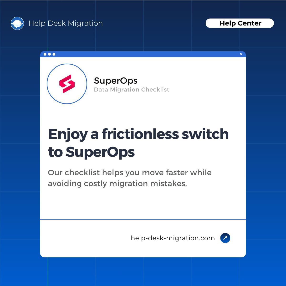 HDMigration's tweet image. ⚡ @SuperOps Data Migration Made Easy!
With our comprehensive migration checklist, you can transfer tickets, clients, requesters, and groups safely and accurately.
🌟 Get your checklist: buff.ly/Nddc8qq

#superops #helpdeskmigration #itsmmigration