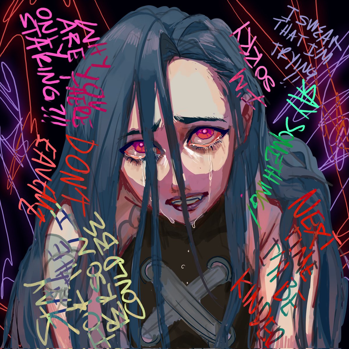 k_elpie's tweet photo. #timebombweek2026 (conflicted f.) I saw a video of a psychologist analyzing Jinx, and he said she'd probably have BPD, and I relate with lots of things that happen to them like intense fear of abandonment, negative thoughts, etc. So I wanted to portray a lil bit how that feels⬇️ https://t.co/LimBuXiRdu