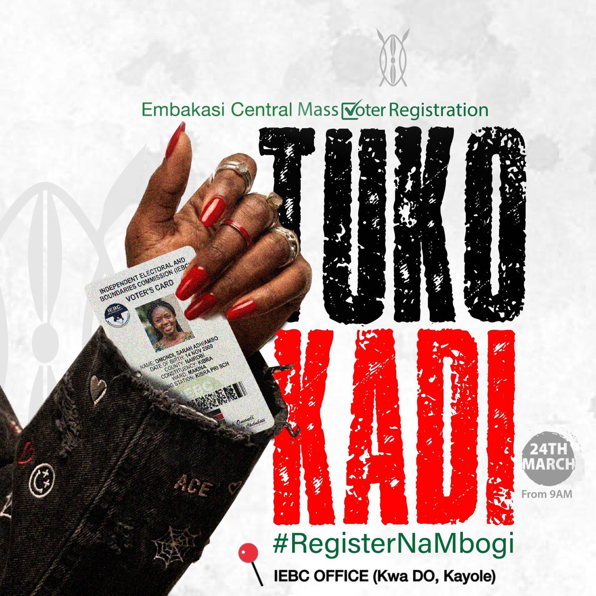 TukoKadii's tweet photo. Wasee wa Umoja, Doni, Komarock, Kayole, Fedha, Pipu, Utawala, Mihango, Mowlem, Imara Daima, Mukuru, Kware, Savannah, Dandora, Kariobangi

On Tuesday tuna occupy IEBC Offices, join this group and share it with your friends twende Kama mbogi https://t.co/9jUcOSDCIN…
#TukoKadi https://t.co/RlVWgvKBOb