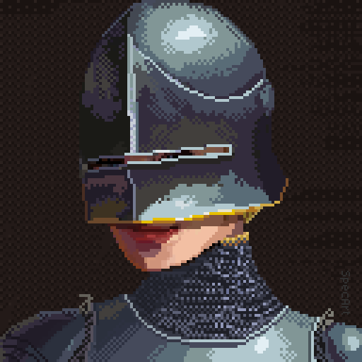 Spec_Art's tweet photo. I'm happy to show off the current iteration of one of the characters concepted for my pixel setting; Sieglinde The Raubritter.

#pixelart https://t.co/P45GPzqKWl
