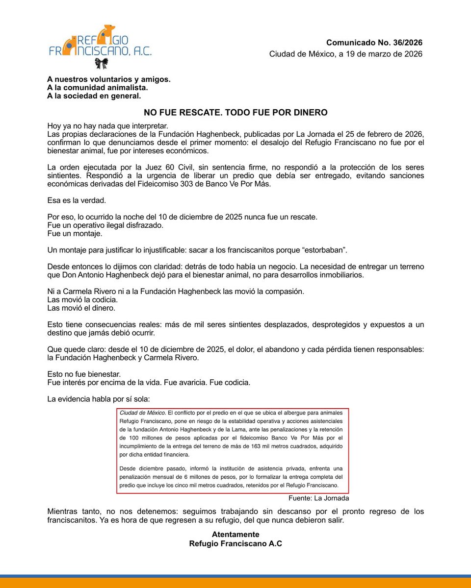 REFUGIO FRANCISCANO AC tweet media