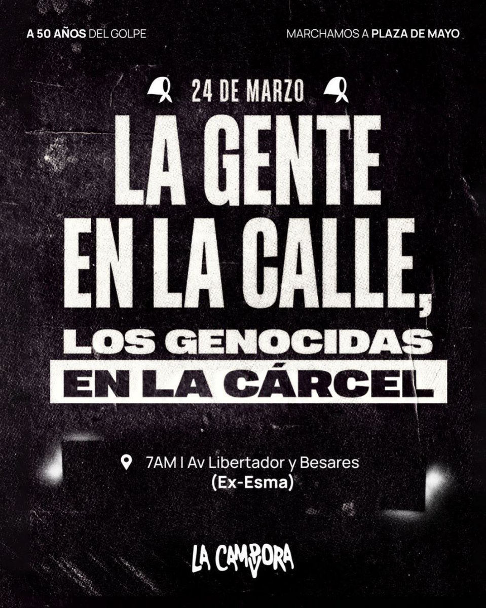 A 50 años del golpe de Estado, vamos desde la Ex Esma, pasando por San José 1111, hasta Plaza de Mayo. 

¡Sumate a caminar con nosotros y nosotras! ✌🏽