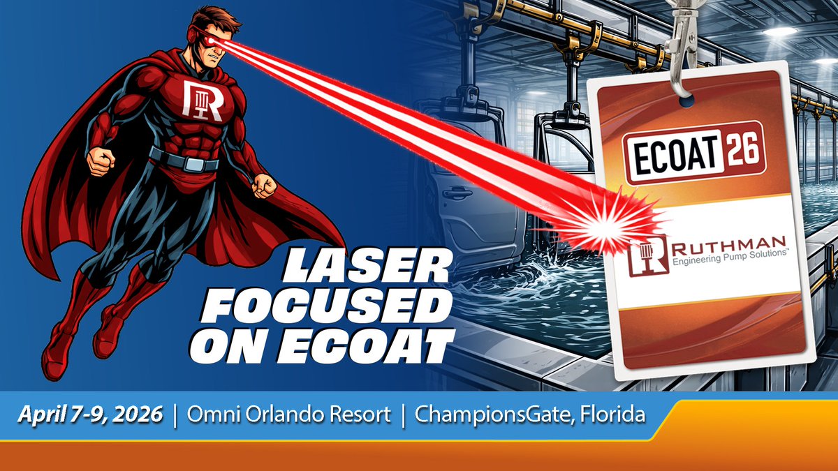 Ruthman_Cos's tweet photo. We're laser focused on ECOAT! Claim an exclusive gift at exhibit night in Orlando on 4/8.

Joe Hill is hosting a Breakout Session on 4/9, "PUMPed for Performance: Cutting Downtime &amp; Costs in ECoat Lines."

Preview Joe's session: https://t.co/T64TdCKVPO

See you at #ECOAT2026! https://t.co/3H3BM1TYly