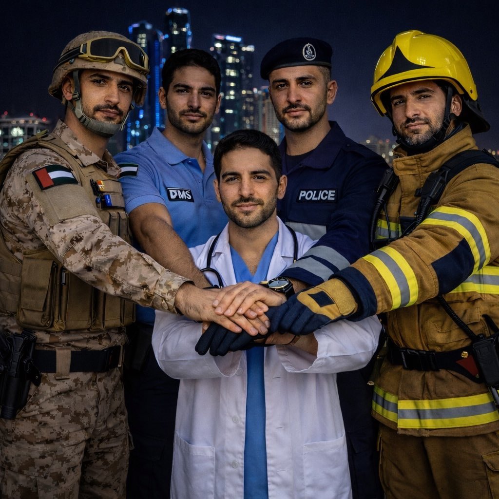 🇦🇪 من يقظ في الليل ليحمينا، ومن يسابق النار لينقذنا، وطبيب يعالج ويد تمتد لتطمئن، أنتم لستم مجرد خط الدفاع الاول .. أنتم نبض الأمان في الإمارات 🇦🇪 ♥️

🇦🇪 كلما نمت مطمئناً الليلة، تذكّر: هناك من يسهر لأجلك شكراً قيادتنا الرشيدة، شكراً جنودنا البواسل، شكراً للشرطة العيون الساهرة،