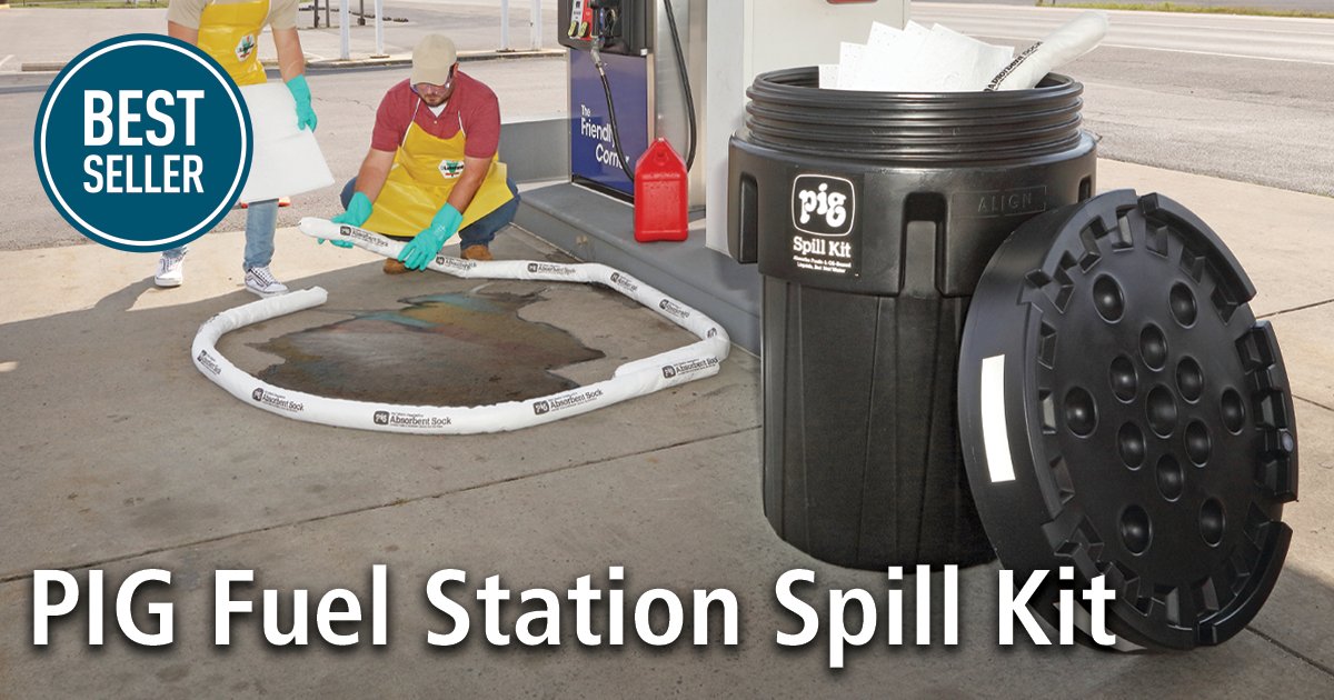 Discover the only kits made for fueling stations! Tough, grime-resistant containers filled with absorbents tailored for gasoline, diesel, jet fuel, and kerosene. ⛽️🛢️ newpig.social/ezw