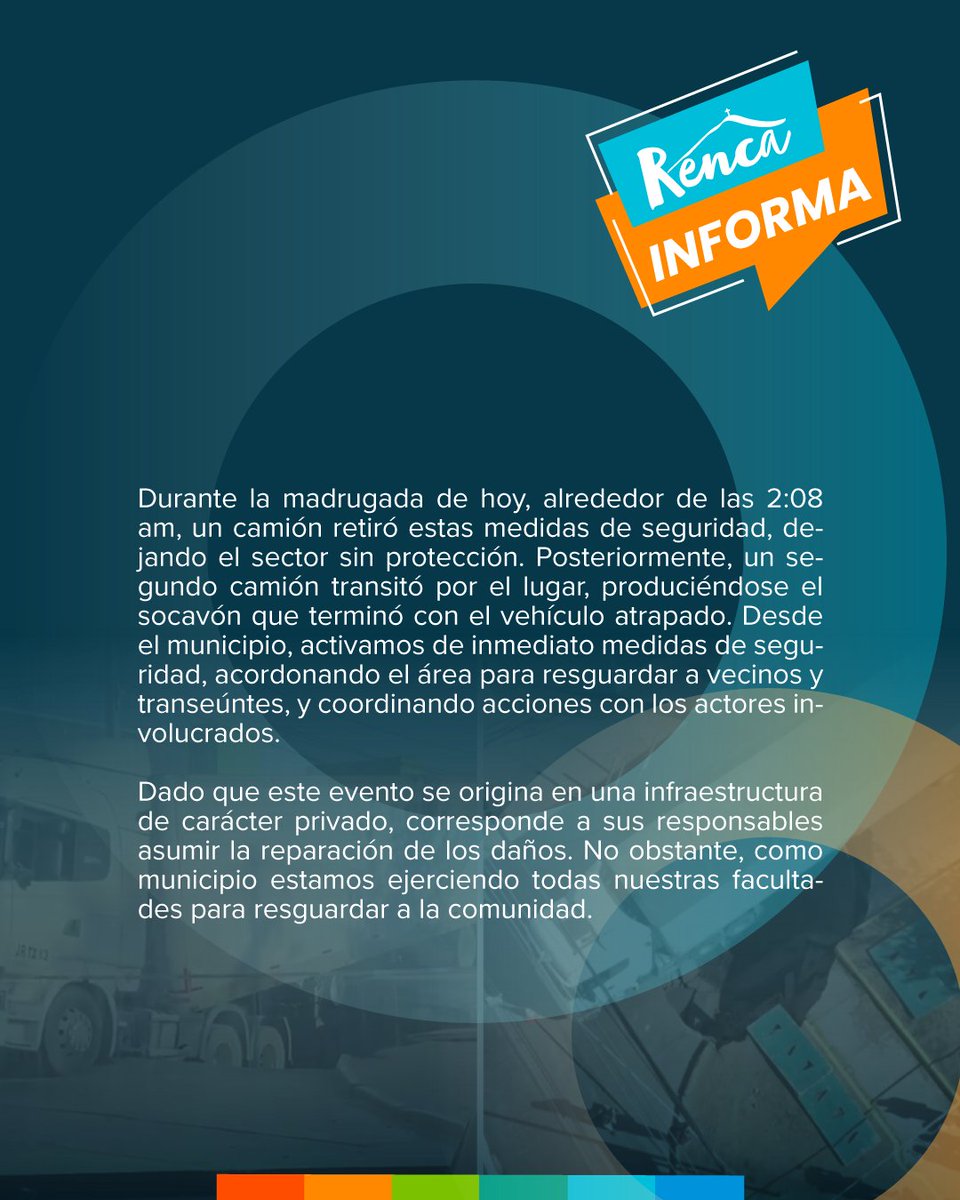 Muni_Renca's tweet photo. #RencaInforma | Declaración pública respecto al Socavón en el sector de Ventisquero https://t.co/hqcNTF5qNC