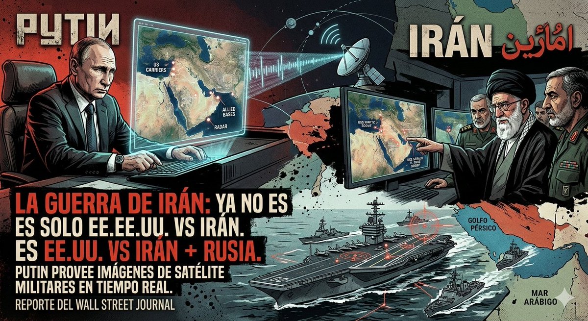 #Putin le está pasando a Irán imágenes de #satélite militares en tiempo real.

Con eso, Irán sabe exactamente dónde están los portaaviones de EE.UU., los radares y las bases aliadas.
No es un rumor. 

La #IranWar‌  ya no es solo EE.UU. vs Irán. Es EE.UU. vs Irán + Rusia.