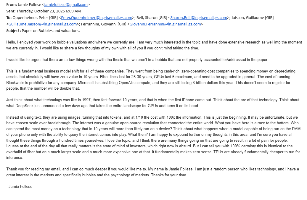 I can scream it from the top of a mountain, but no one will care until it's already over. Here is me writing to the <a href="/GoldmanSachs/">Goldman Sachs</a> head of research 5 days before the top.
