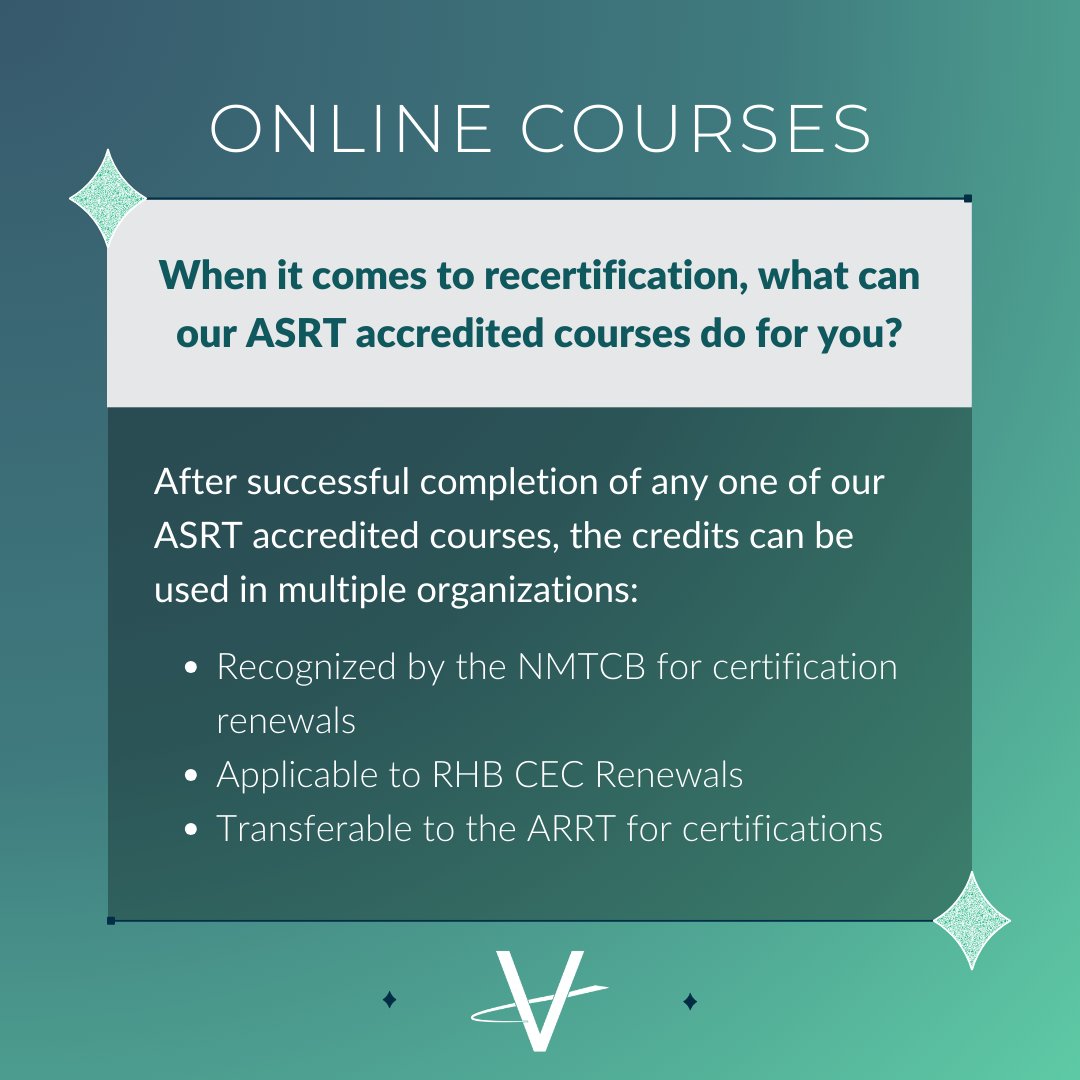 VersantPhysics's tweet image. If you're a radiation professional who needs CECs, we can help with certification renewals across the board through our ASRT-accredited courses. 

Find your course👉 versantphysics.com/education/?mpt…

#onlinecourses #CECs #radsafety #radprotection #asrt #nmtcb #rhb #arrt