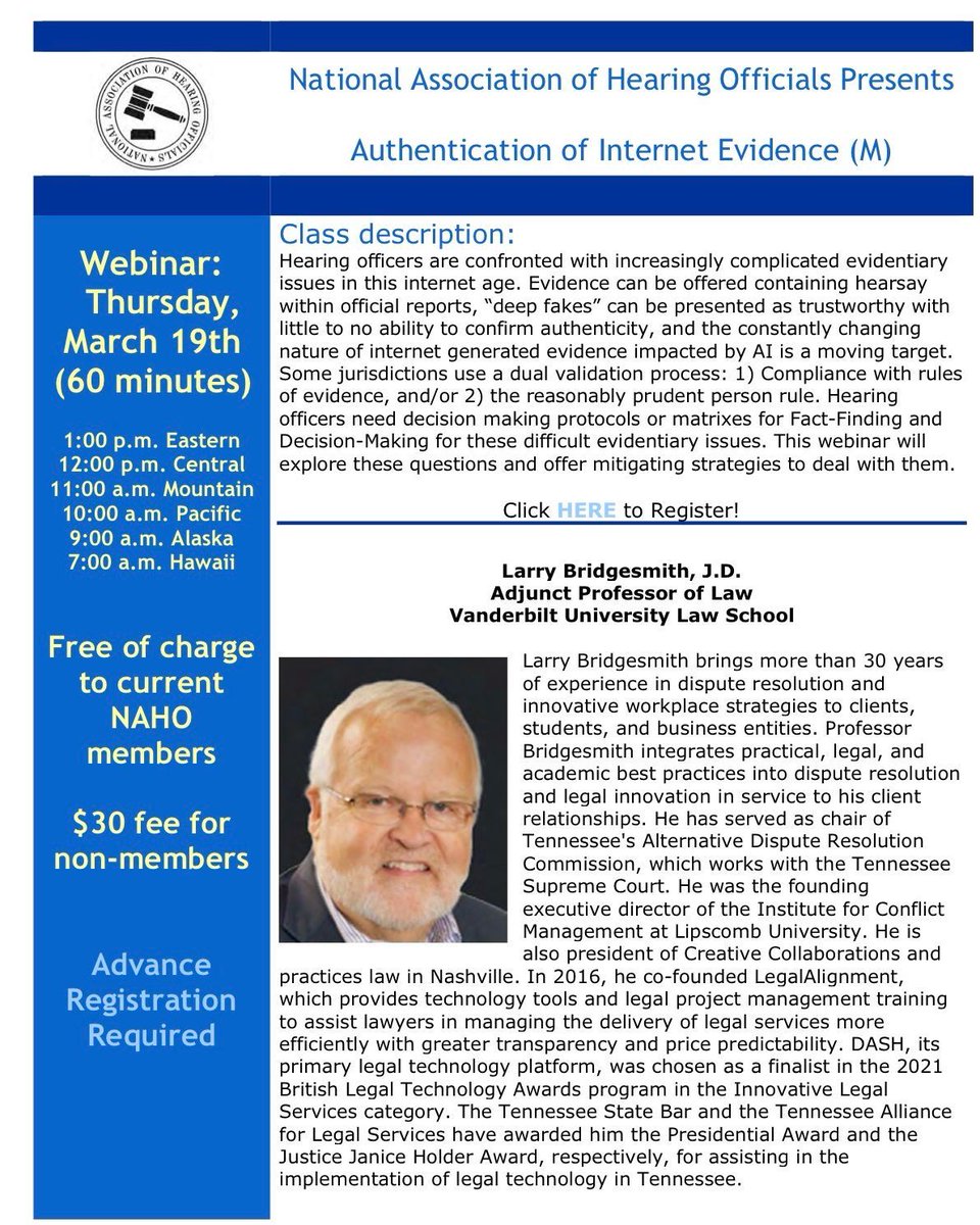 NAHOtweets's tweet photo. ➡️Reminder - the March Webinar is today! 

Authentication of Internet Evidence (M)
🗓️Thursday, March 19th 
⏰1 p.m. ET/ 12 p.m. CT

💲Free for NAHO members/$30 for nonmembers 

💻Visit https://t.co/E9nDy87a2z to register! https://t.co/pdwcUY1nYO