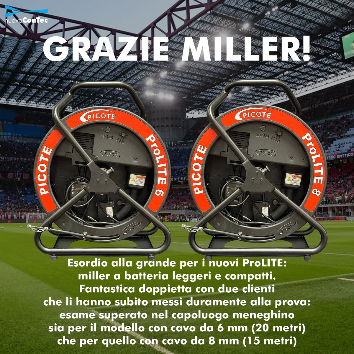 nuovaConTec's tweet photo. ProLITE 6 e 8: A MILANO CI SONO!
Le nuove Miller/Stasatrici @picote_solutions debuttano nel capoluogo meneghino… con risultati eccellenti.
 
Per info: https://t.co/biUkvfMbfn
.
.
#nuovacontec #puliziameccanica #ProLITE https://t.co/n00hbGCUAm
