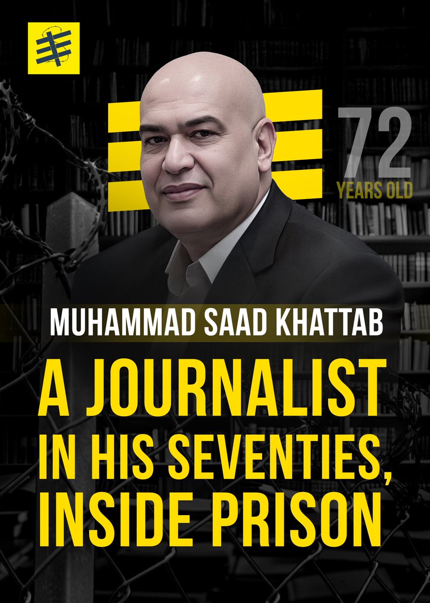 FreeThemAll_'s tweet photo. Freedom for journalist Mohamed Saad Khattab

A 72-year-old journalist was arrested from his office، on August 2023
He suffers from coronary artery insufficiency, which required him to have 4 stents installed. He suffers from high blood pressure and diabetes, in addition to having previously had operations on the neck and back. He has plates and screws in one of his feet, and needs regular medical follow-up and daily treatment, as he needs 20 tablets from a specific group of medications to stabilize his health condition which makes his imprisonment extremely dangerous for his life.

#FreeThemAll 
#Egyptian_hell
 @IngridWSS 
@JMPSimor 
@AvnerGidron