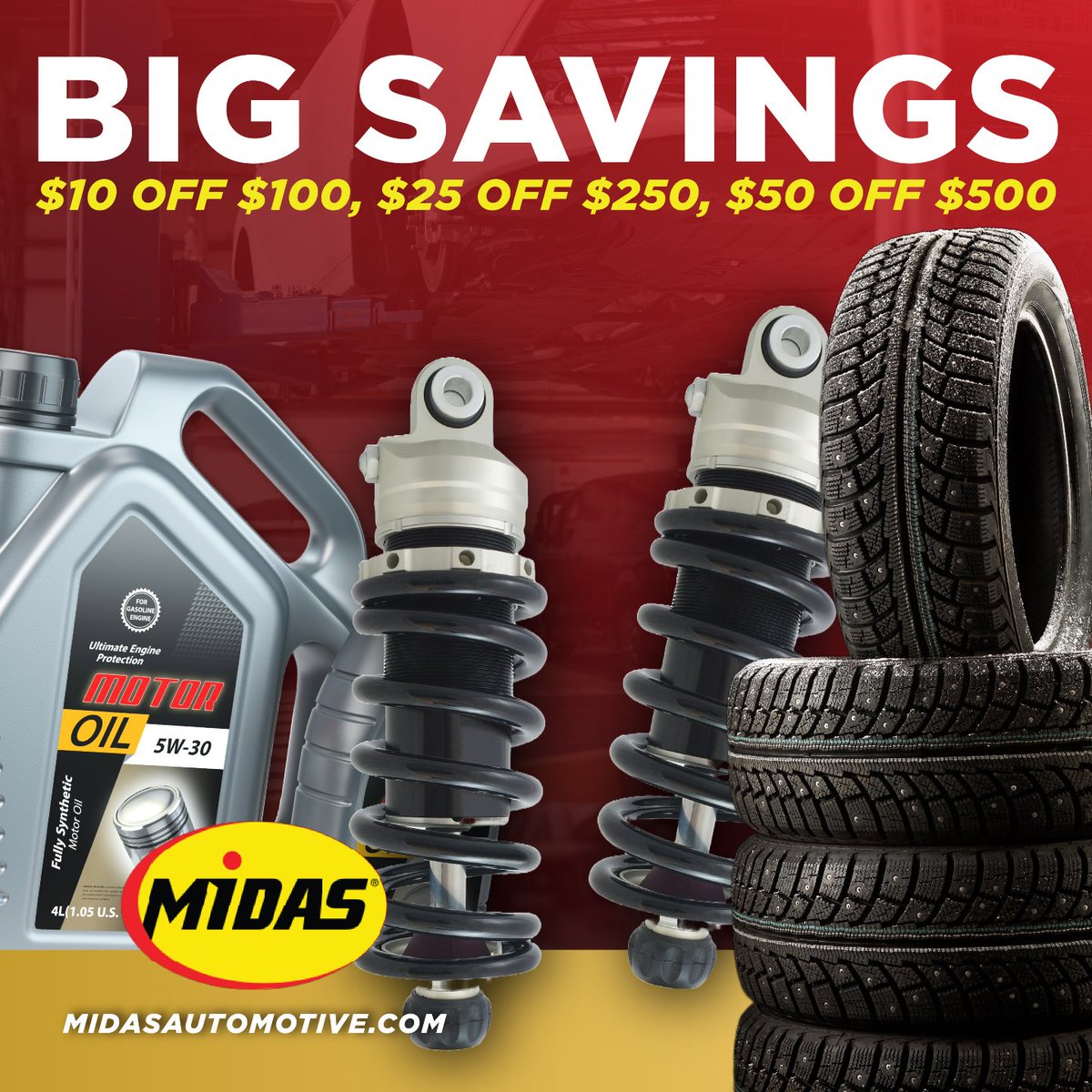 Big Repair Savings 💰

Save on your visit: $10 off $100, $25 off $250, or $50 off $500! Essential savings end 03/24/2026.

Visit Midas: midasautomotive.com

#MidasDeals #AutoRepair