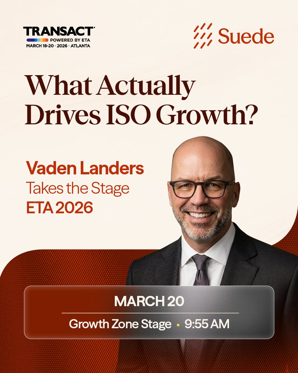 What drives ISO growth? 

Vaden Landers takes the stage at ETA. 

📅 Mar 20 | 9:55 AM 
📍 Growth Zone Stage 

💬 Biggest growth driver for you? 

#ETATRANSACT #TRANSACTShow #ISO #Payments