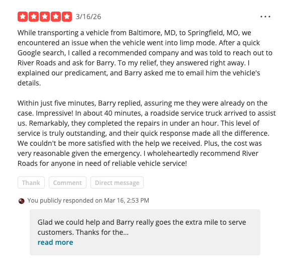 River_Roadie's tweet photo. π€· Do reviews matter? H*ll yes they do! The customer is everything to any business. We strive to give great service and once in a while our customers take the time to tell us how we did. Many thanks to our great trucking industry customers!π #trailersales #trailerrepair https://t.co/KVqf3jACQS