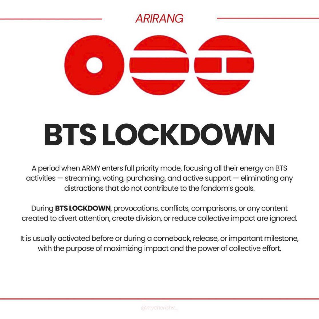 🚨 IMPORTANTÍSIMO: Estamos en BTS LOCKDOWN!👇🏻🔥💜

Compartan. NO hay espacio para NADA ni NADIE además de BTS. Nuestra meta es llevar ARIRANG a la CIMA y ROMPER TODO. FOCUS ON BTS🙏🏻

ARIRANG OUT TODAY
SWIM OUT TODAY
RETURN OF THE KING
BTS IS BACK
BTS LOCKDOWN 
#BTS_ARIRANG