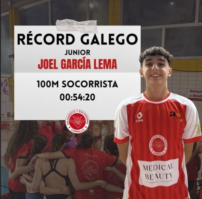 ClubSysca's tweet photo. NOVO RÉCORD GALEGO 

O noso deportista Joel García Lema estableceu no pasado Campionato Galego un novo récord na proba 100 metros socorrista xúnior, cun tempo de 00.54.20, sendo o anterior de 00.54.89. 

Parabéns!!
#FORZASYSCA https://t.co/EtvLT1vduC