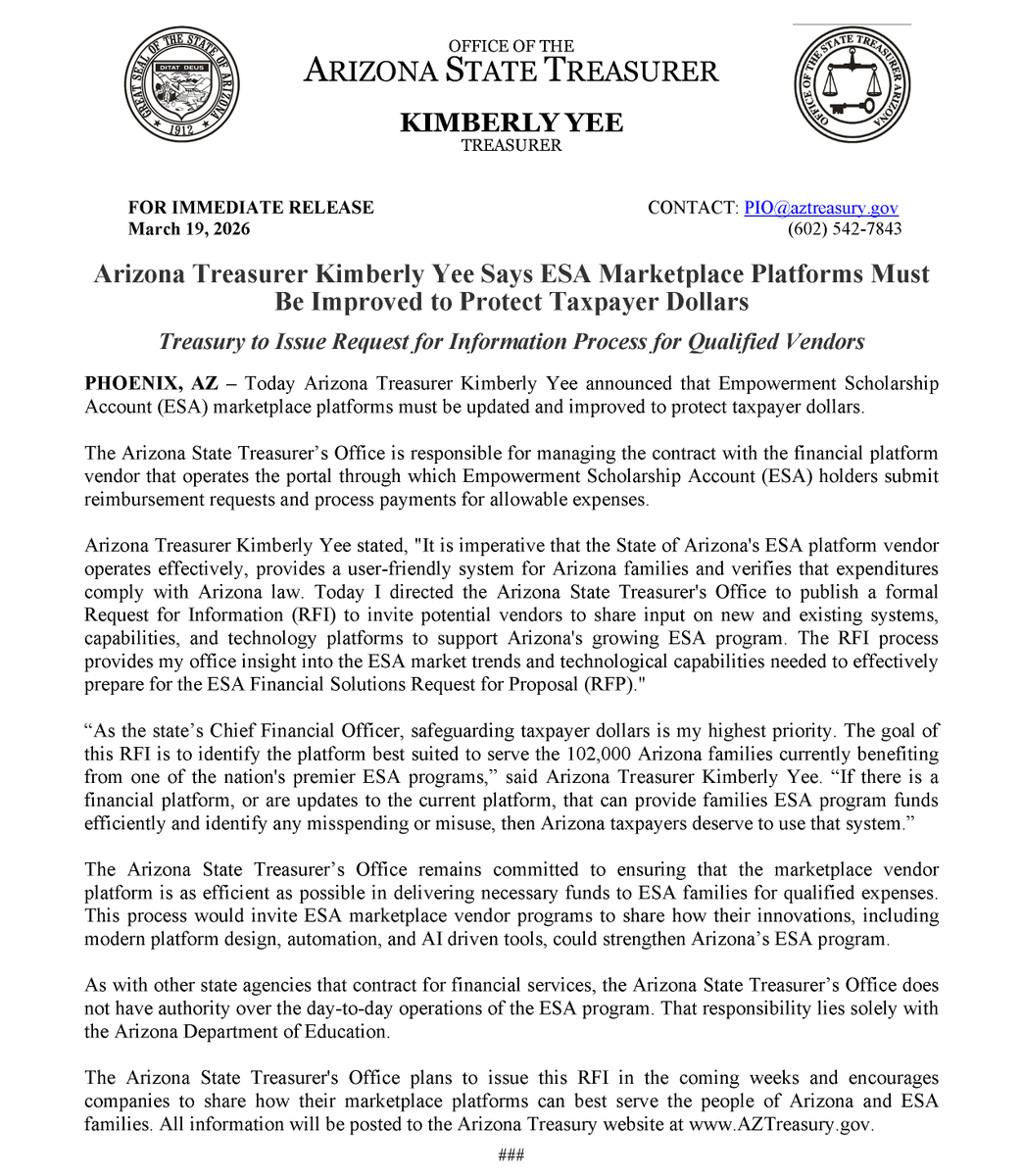 Arizona Treasurer Kimberly Yee tweet media