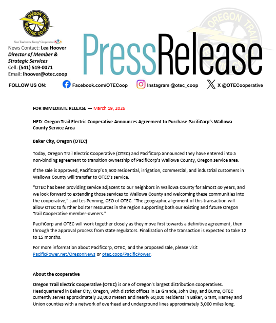 Oregon Trail Electric Cooperative (OTEC) tweet media