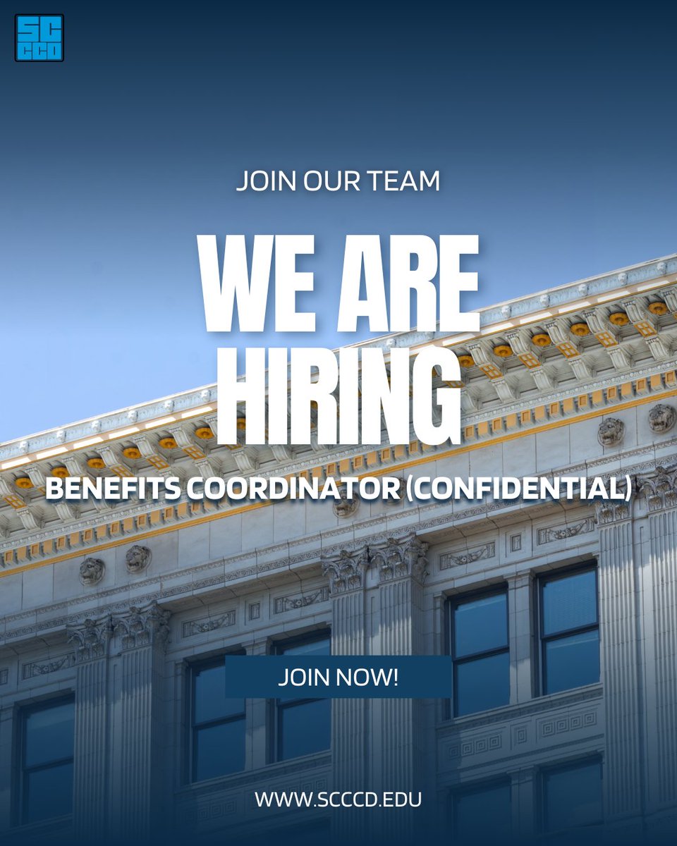 scccdcareers's tweet image. SCCCD is hiring a Benefits Coordinator (Confidential). Bring your HR expertise and make a meaningful impact supporting our employees! Apply today: schooljobs.com/careers/scccd #NowHiring #HRCareers #BenefitsJobs #HigherEdCareers #SCCCD