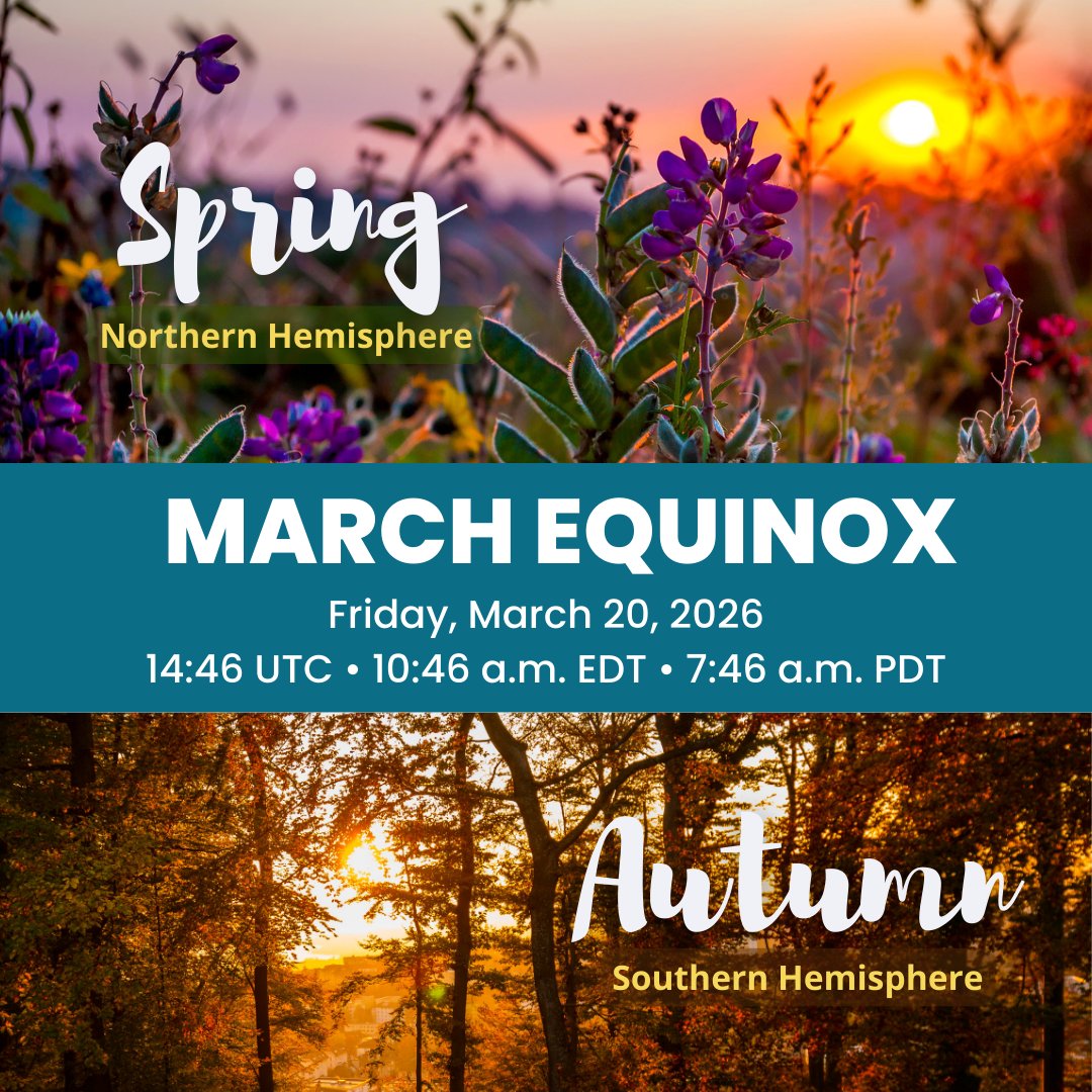 TheSunToday's tweet photo. 🌞🌍 March Equinox 2026! 🌍🍂
Spring 🌸🌱 in the Northern Hemisphere and Fall 🍁🍂 in the Southern Hemisphere.
🗓️ Friday, March 20, 2026 at 14:46 UTC • 10:46 a.m. EDT • 7:46 a.m. PDT!
Watch for some aurora magic 🌌: https://t.co/wPdmsZi9xo
#MarchEquinox #Aurora #SpaceWeather https://t.co/FXCGccP7jo