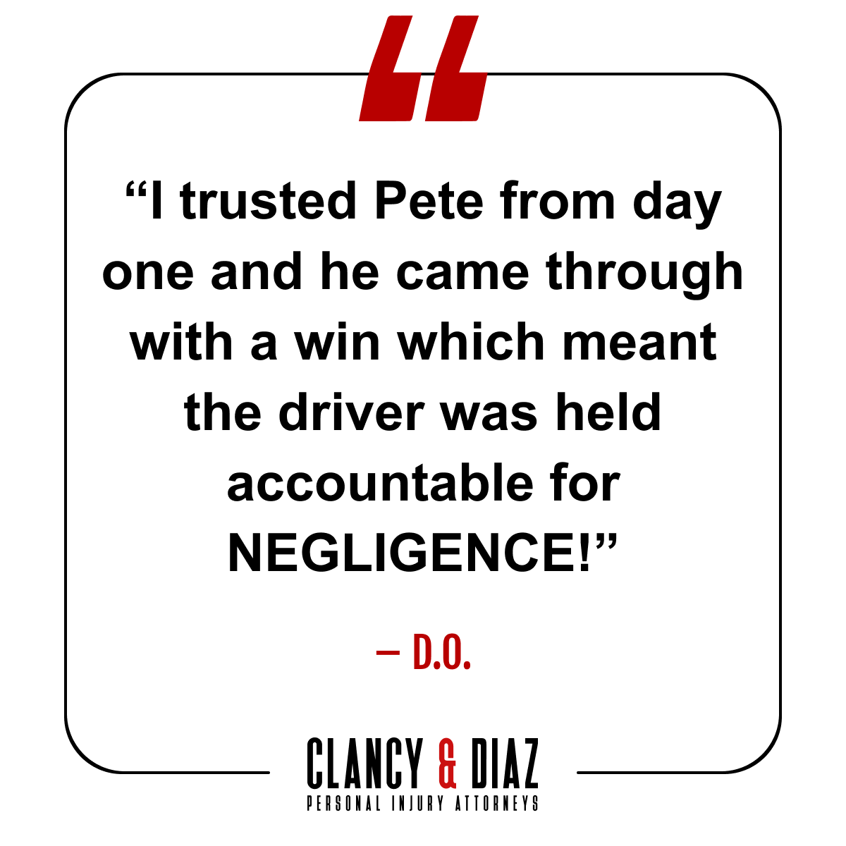 ClancyDiazLLP's tweet photo. Thank you for placing your trust in us from the start. Helping our clients secure fair compensation during difficult times is exactly why we do this work.

See what others have shared:
https://t.co/0vA3mcjhFN https://t.co/mSp9hRx1tk