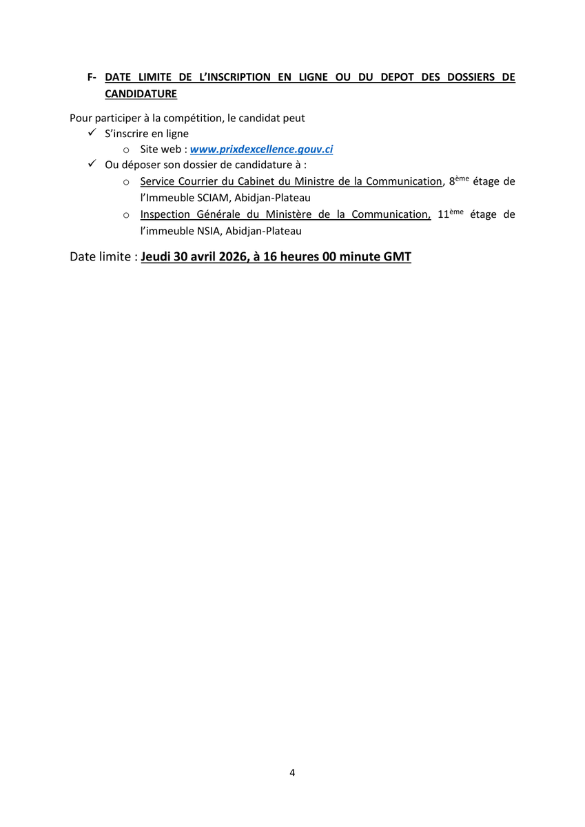 MINCOM_CI's tweet image. 𝐏𝐫𝐢𝐱 𝐍𝐚𝐭𝐢𝐨𝐧𝐚𝐥 𝐝’𝐄𝐱𝐜𝐞𝐥𝐥𝐞𝐧𝐜𝐞 𝟐𝟎𝟐𝟔 : 𝐀𝐯𝐢𝐬 𝐚̀ 𝐦𝐚𝐧𝐢𝐟𝐞𝐬𝐭𝐚𝐭𝐢𝐨𝐧 𝐝’𝐢𝐧𝐭𝐞́𝐫𝐞̂𝐭

#PNE2026 #Excellence #Communication #Médias #MICOM #CIV