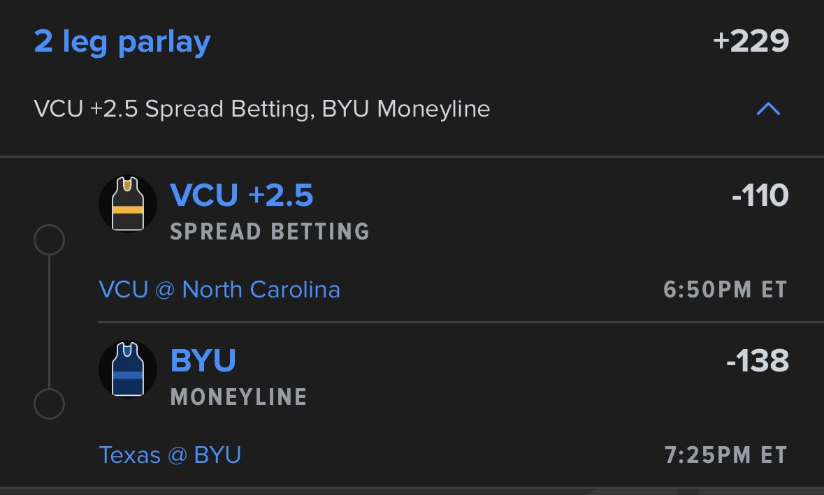 CBB 3/19/26 BET🏀
Men’s College Basketball💸
March Madness is HERE🔥
NCAA Tournament Round of 64👀

2 leg parlay +229
- VCU +2.5 🐏 
- BYU ML🐱
Like and Follow for more March Madness bets ALL tourney long✅✅✅