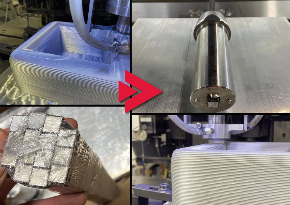 RAMENGTOOL's tweet photo. ⏱️8hrs of uninterrupted additive for tomorrow's subtractive finishing! 

Standard stock, transformed by bespoke MELD tooling.

@MELDMfg 
#additive #metalprinting #meld #metaladditive #nearnetshape #scaleable https://t.co/uMOId9mw5Z