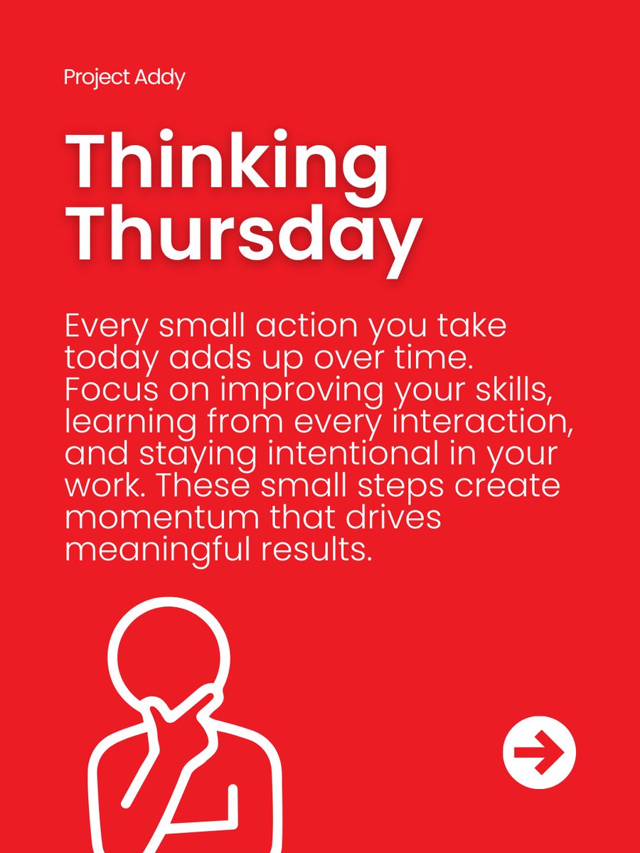 projectaddy_tx's tweet photo. Thinking Thursday reminds us that every small action counts. Focus on improving your skills, learning from every interaction, and staying intentional in your work. Set one small goal today, take action, and let momentum build. 💡🚀
-
#projectaddy #takeaction https://t.co/jF6GRebKID