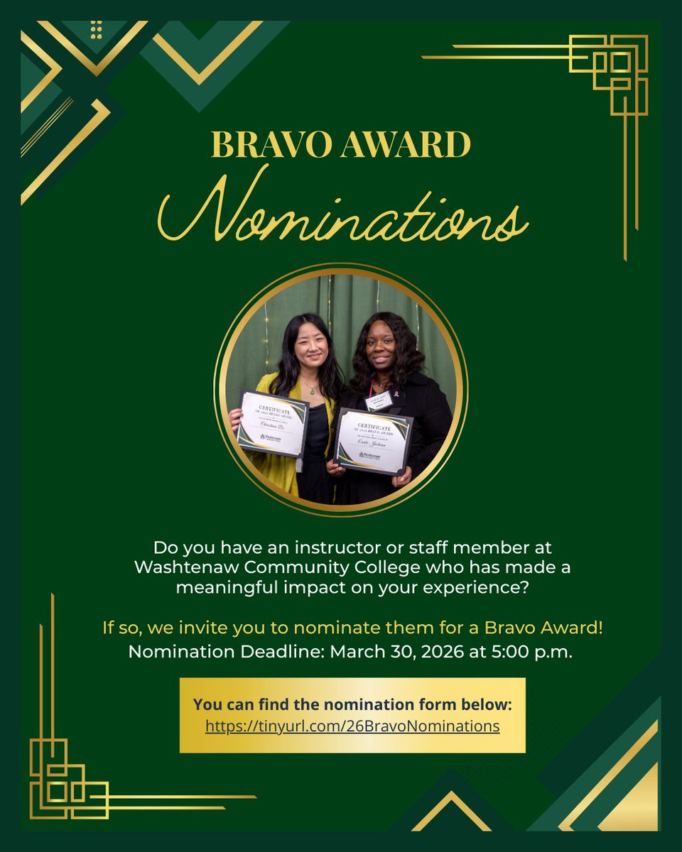 Know a WCC faculty or staff member who made an impact?
Nominate them for a Bravo Award!
 
🗓 March 30, 5 PM
🔗 wccnet.campuslabs.com/engage/submitt…