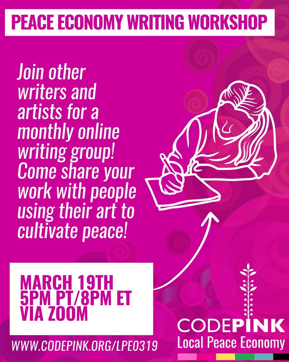 PeaceEcon's tweet photo. Tonight, let's get together to workshop our writing in a supportive environment: poems, short stories, songs and novel chapters focusing on the peace economy: works that speak to a culture of empathy, solidarity and connectedness, and resist a culture of violence and war. https://t.co/cqVWAlkNat