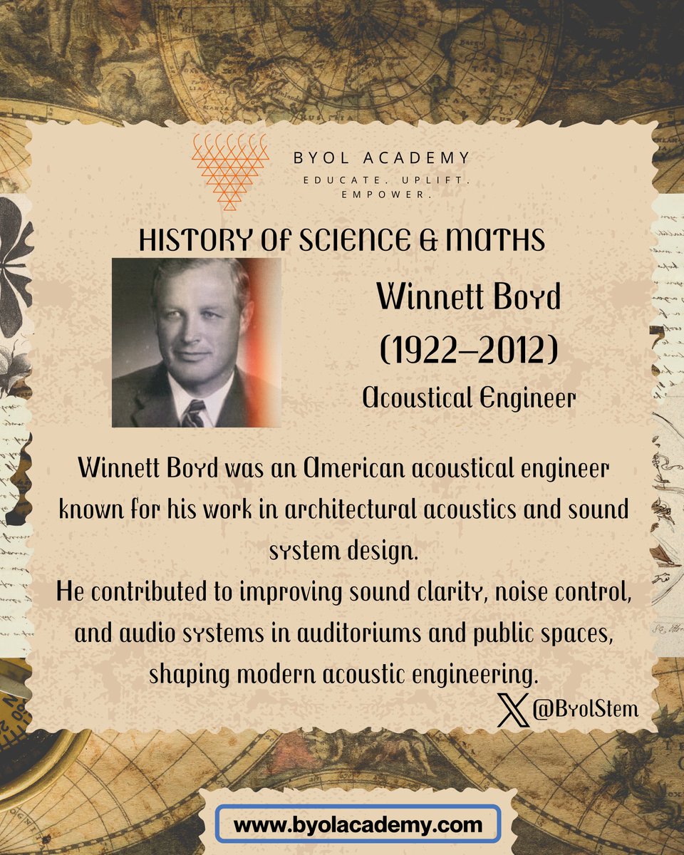 Winnett Boyd made significant contributions to acoustical engineering.
His work improved sound clarity and audio systems in auditoriums and public spaces.

#WinnettBoyd #Acoustics #ScienceHistory #Engineering #Innovation #STEM #BYOLAcademy #Education #Knowledge #upscpreparation