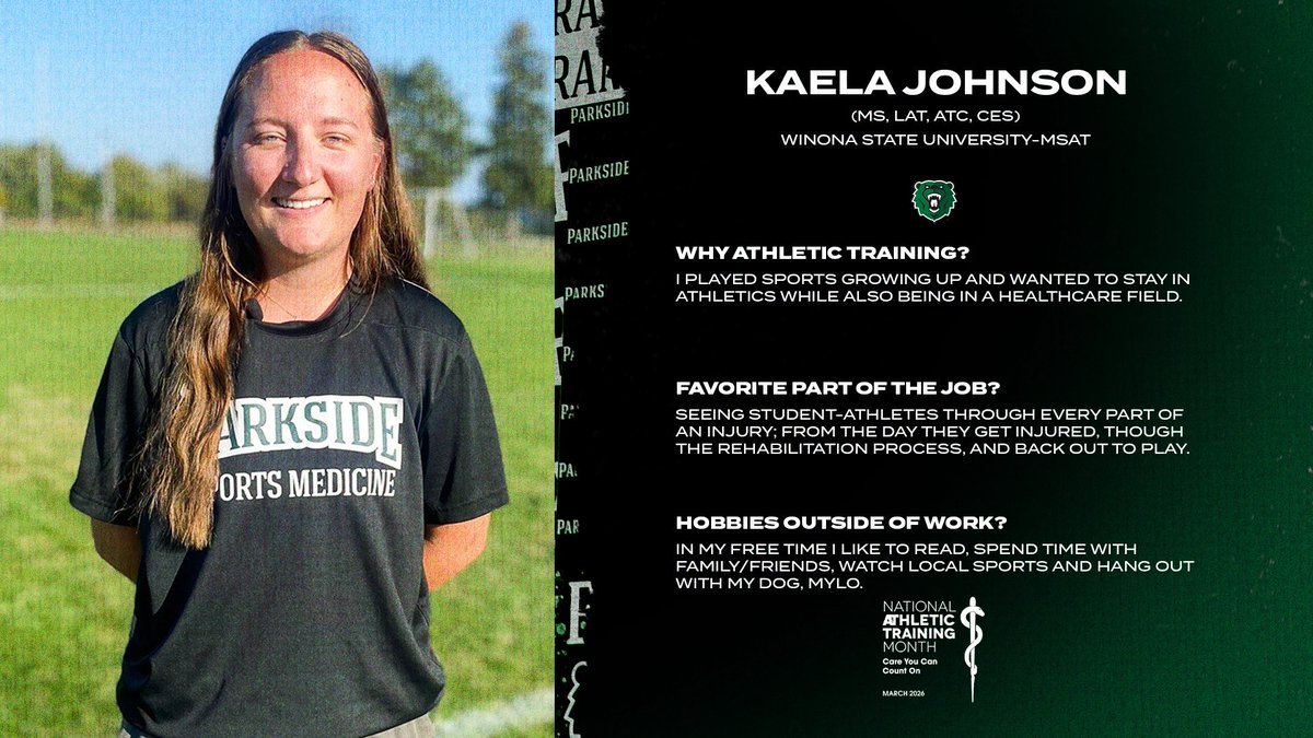 Parkside_AT's tweet photo. Shout out to Assistant Athletic Trainer Kaela Johnson!!  We appreciate all the hard work and dedication you put in each day to help our student athletes!  If you see Kaela, show some love and appreciation for National Athletic Training Month!! #NATM26 https://t.co/yUiyBz6j3o