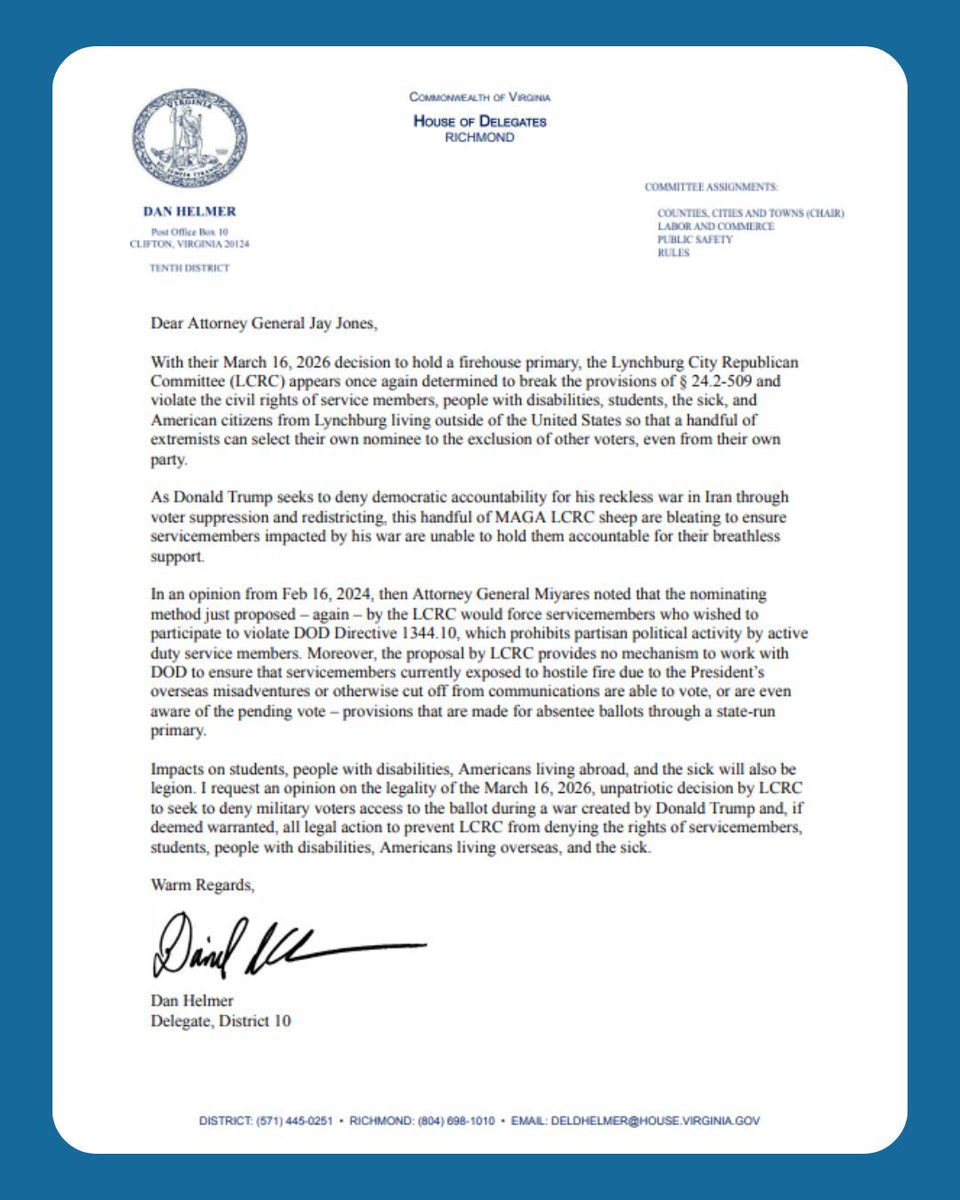 Del. Dan Helmer tweet media