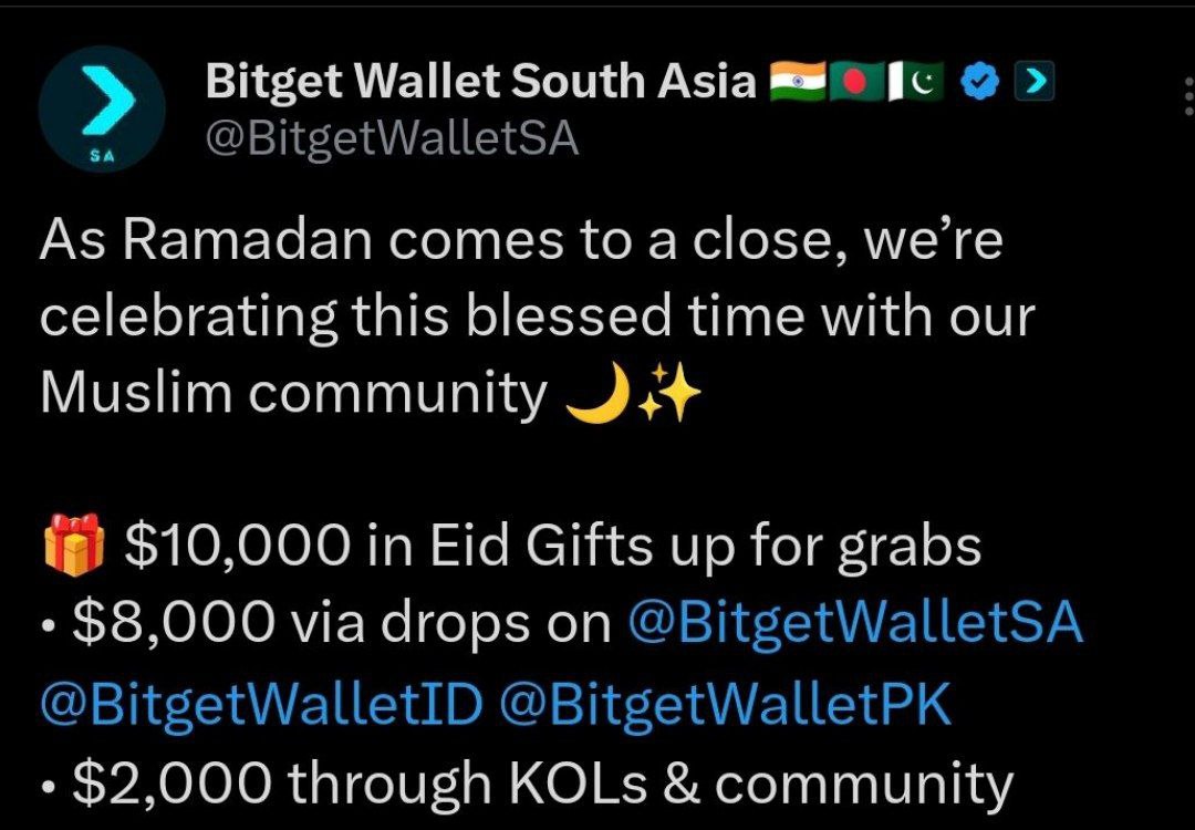 🚨BREAKING News <a href="/BitgetWallet/">Bitget Wallet 🩵</a>  Eid Redpack 🪂
 
🎁Total Reward 10k$ USDT

🕗Time 20 - 23 March 2026

🤝 Follow 🔔 Notification On 👍 Like | 🔁 Retweet |  Comment