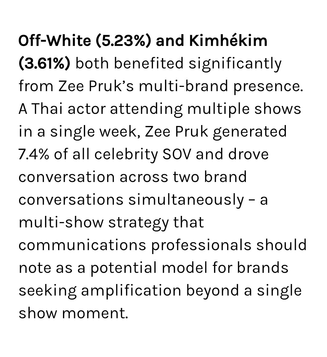 baitomist's tweet image. ✨ The Most Prominent Brands at Paris Fashion Week FW26 by Share of Voice ( SOV ) 

🏆 #5  ~  Off-White   ( 5.23% )
🏆 #6  ~  KIMHĒKIM  ( 3.61% )
Outside the Official Calendar      
🔰 #7  ~  Concept Korea  ( 2.42% )
( ถ้าสมมติอยู่ในตารางด้วยจะเรียงเลย อันดับ #5 - #7 ✨ )

❝  ซี