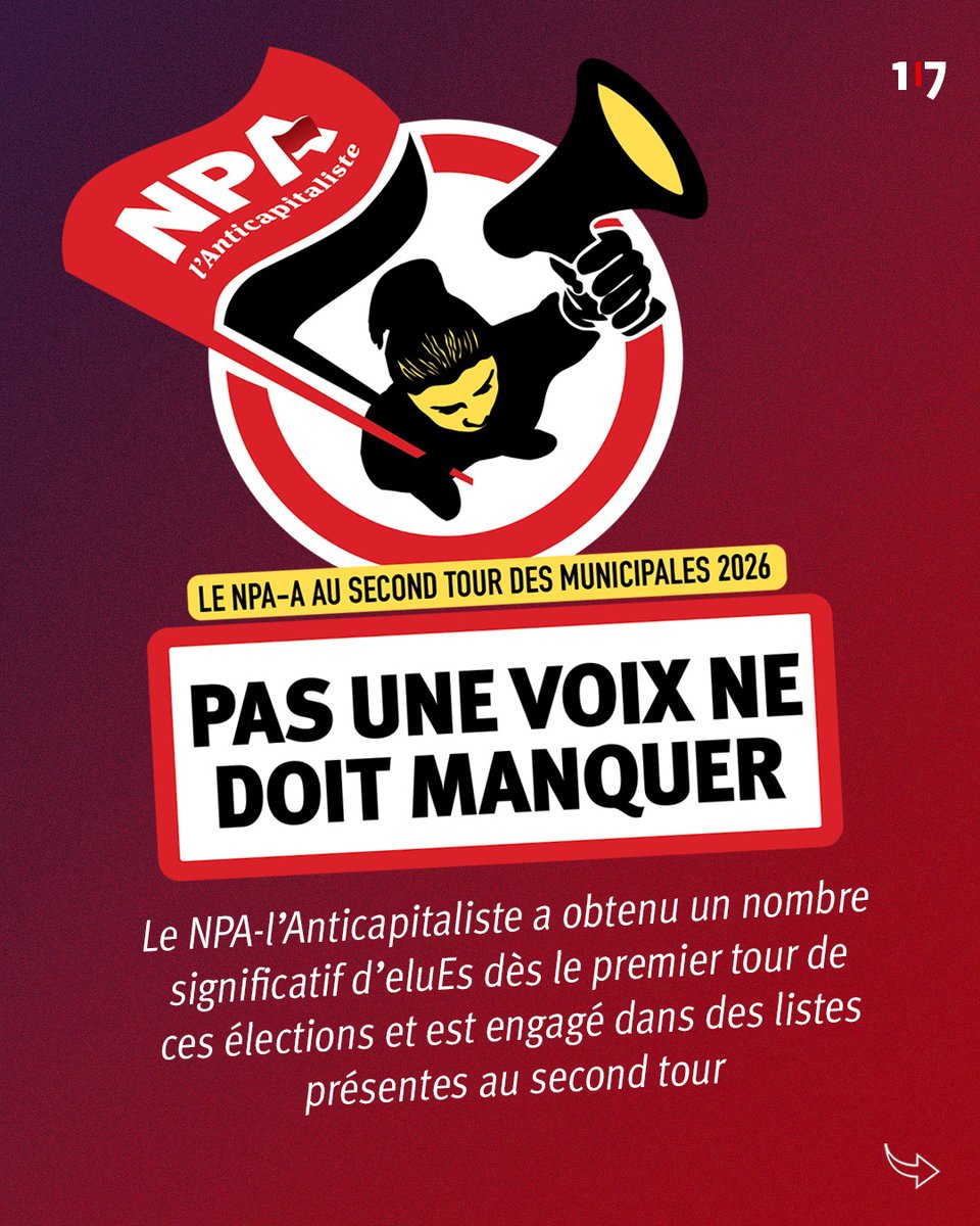 Le <a href="/NPA_antica/">NPA - L'Anticapitaliste</a> a obtenu un nombre significatif d'éluEs dès le premier tour de ces élections et est engagé dans des listes présentes au second tour.
Les villes concernées en thread ⤵️
1/7
