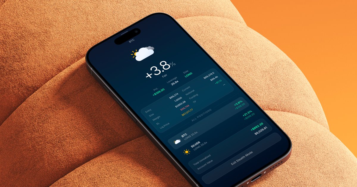 tradeoracleai's tweet photo. Built a stealth mode for checking my positions at work. It disguises your crypto portfolio as a weather app. Sunny = position printing. Tornado warning = you're getting liquidated. Nobody needs to know you're a degenerate.