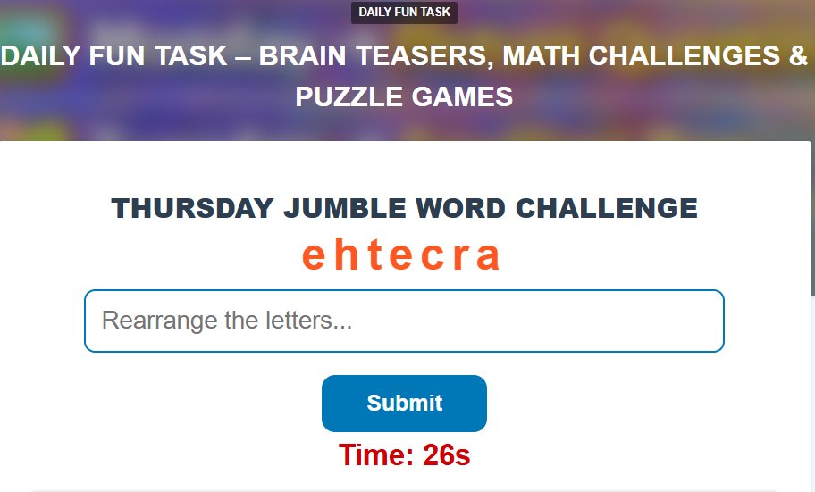 Skillobox's tweet image. 🔤 Thursday – Jumble Word Challenge
Letters mixed. Mind focused 🧠
Unscramble the word and win the day!
👉 Play here: skillobox.com/2026/01/daily-…
#WordJumble #VocabularyFun #DailyChallenge #Skillobox #DailyFunTask