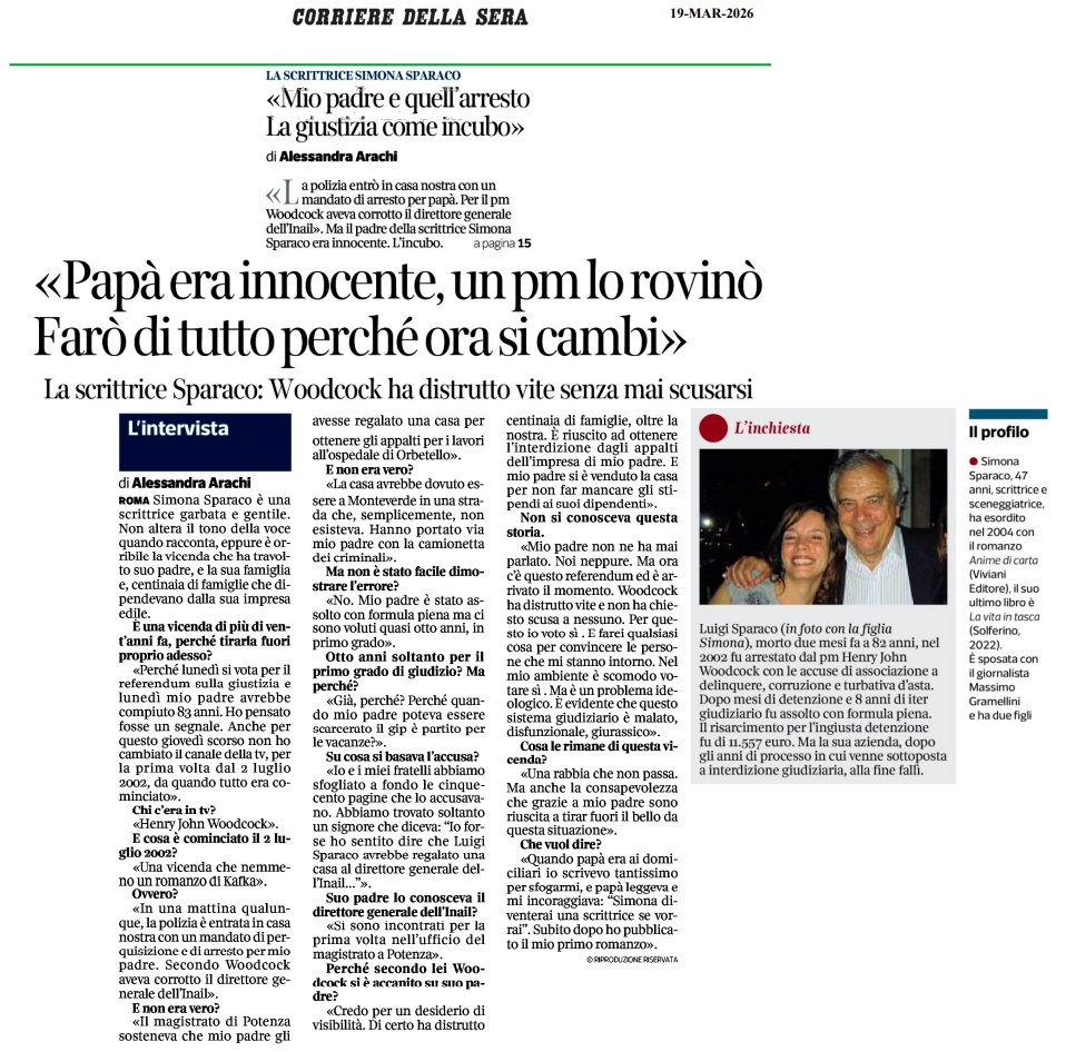 Simona Sparaco: «Papà Luigi era innocente, il pm Woodcock lo rovinò. Ora farò tutto perché passi il Sì al referendum»
roma.corriere.it/notizie/politi…
La scrittrice al <a href="/Corriere/">Corriere della Sera</a>: «Woodcock si è accanito per un desiderio di visibilità, ha distrutto vite senza mai scusarsi»
#Referendum