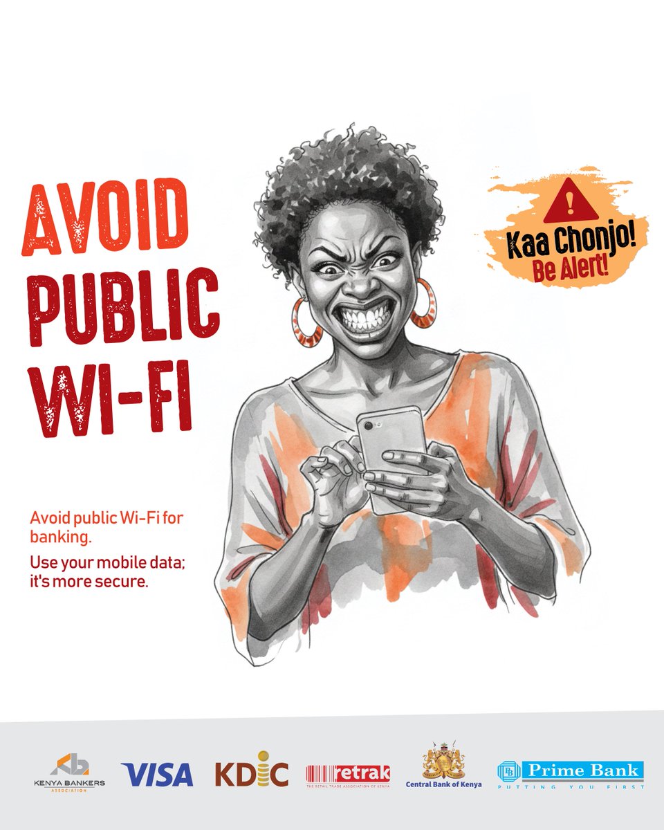 PrimeBankAfrica's tweet image. Avoid public Wi-Fi for banking. 📶🚫 Public networks can be risky. When you need to bank, use your mobile data or a trusted, secure connection to help keep your account protected.

#KaaChonjo #PrimeBank #PuttingYouFirst