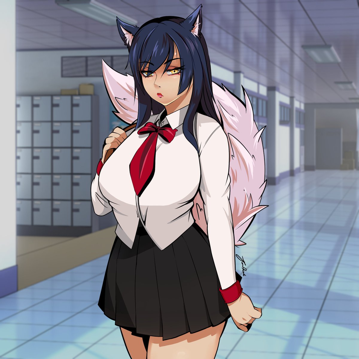 ItsTafkat's tweet photo. Schoolgirl Ahri reporting for duty🦊😏
Who’s skipping class with her today? 👀

#Ahri #LeagueOfLegends #LoL #AhriFanart #LeagueOfLegendsFanart #ArtOfLegends #KDA #FoxGirl #Waifu https://t.co/pcDjjEEURF