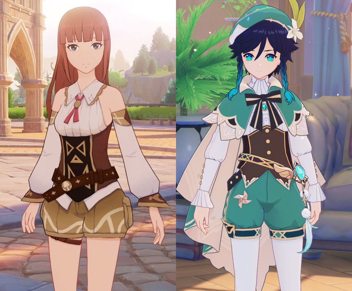 Me encantan estos detalles! También el vestuario de Venti esta basado en la ropa que utilizan las mujeres en Mondstadt donde usan la camisa con corset, shorts y un cinturón colocado en diagonal
