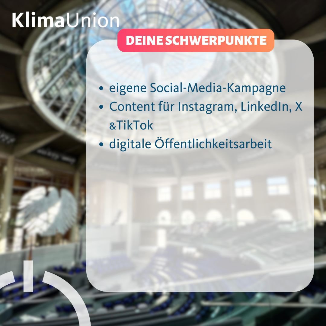 klimaunion's tweet photo. 🚀 Kreativ, digital, politisch? Dann komm als Werkstudent/in Social Media in unser Team! https://t.co/Rxy0iY8XED