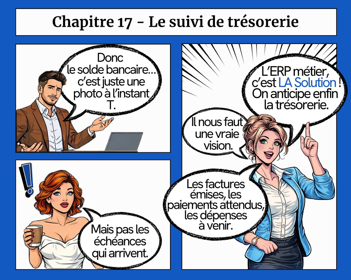 TeamberErp's tweet photo. 📅 Retrouvez chaque mois les aventures professionnelles d'Alex, Charlie, Sam ou encore Joe qui sont également les vôtres !
Ce mois-ci : Chapitre 17 - Le suivi de trésorerie.
#ERP #Entreprise #FacturationElectronique #Factures #SuiviDeTrésorerie https://t.co/C0jokSm9G6