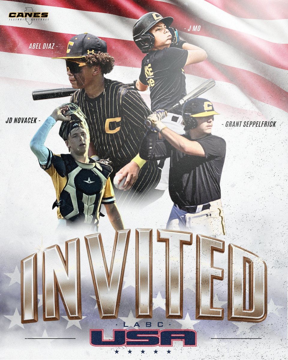 canes_illinois's tweet photo. Excited to announce 4 of our guys have been invited by @Parqman40 to join LABC's Team USA and travel to the DR this August to represent Old Glory against the international field! 

12U-Jack Mosquera
13U-Abel Diaz
16U-Grant Seppelfrick
17U-JD Novacek https://t.co/Sk9sAg7L4m
