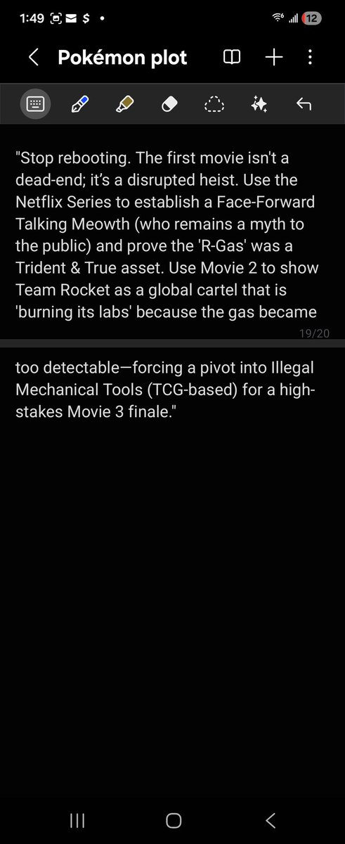RedKnight2902's tweet photo. The first movie isn't a dead-end. Use the Series to establish a Face-Forward Talking Meowth (who remains a myth to the public) and prove the 'R-Gas' was a Trident &amp; True asset. Use Movie 2 to show Team Rocket as a global cartel demo its labs' because the gas became too detectable https://t.co/y46Py4DDdJ