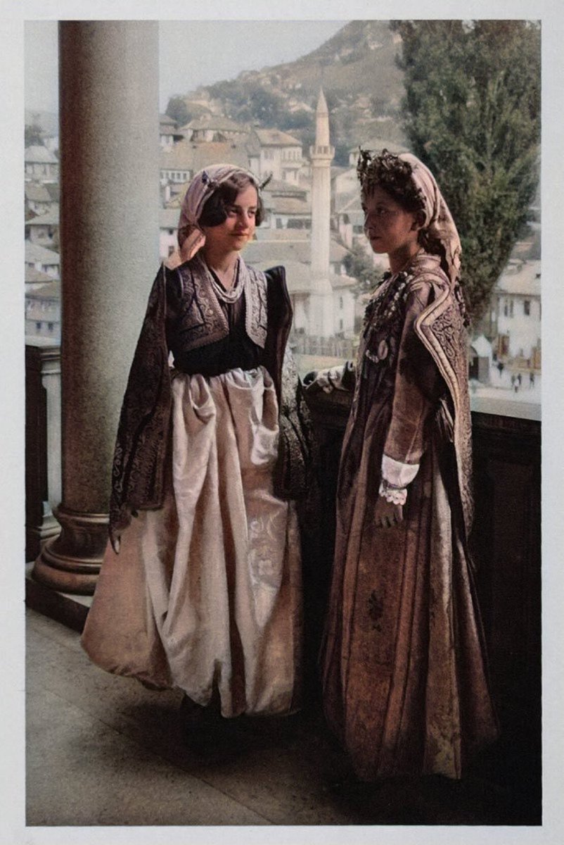 BosnianHistory's tweet photo. Young women wearing their Bajram (#Eid) best (colorized).

Sarajevo, 1926. https://t.co/GqquHZ9zQi