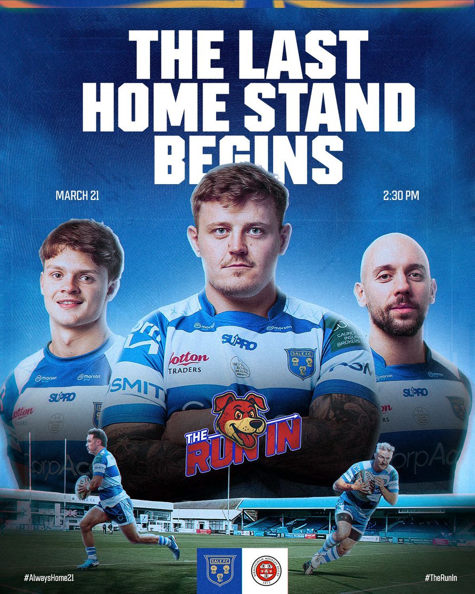 SaleFC's tweet image. Only 2 more home games left! 

The Run In is closing in and it’s Birmingham who come to Heywood Road this Saturday 🏟️ 

Let’s finish the season strong , together. Tickets available at salefc.com  
#TheRunIn